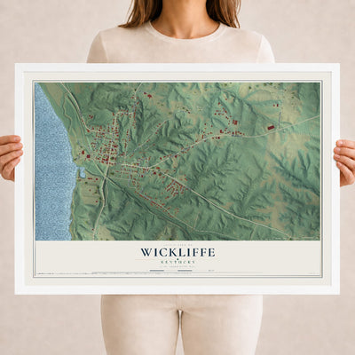 Map of Wickliffe, Kentucky, 18 x 24 inch print in a white wood frame