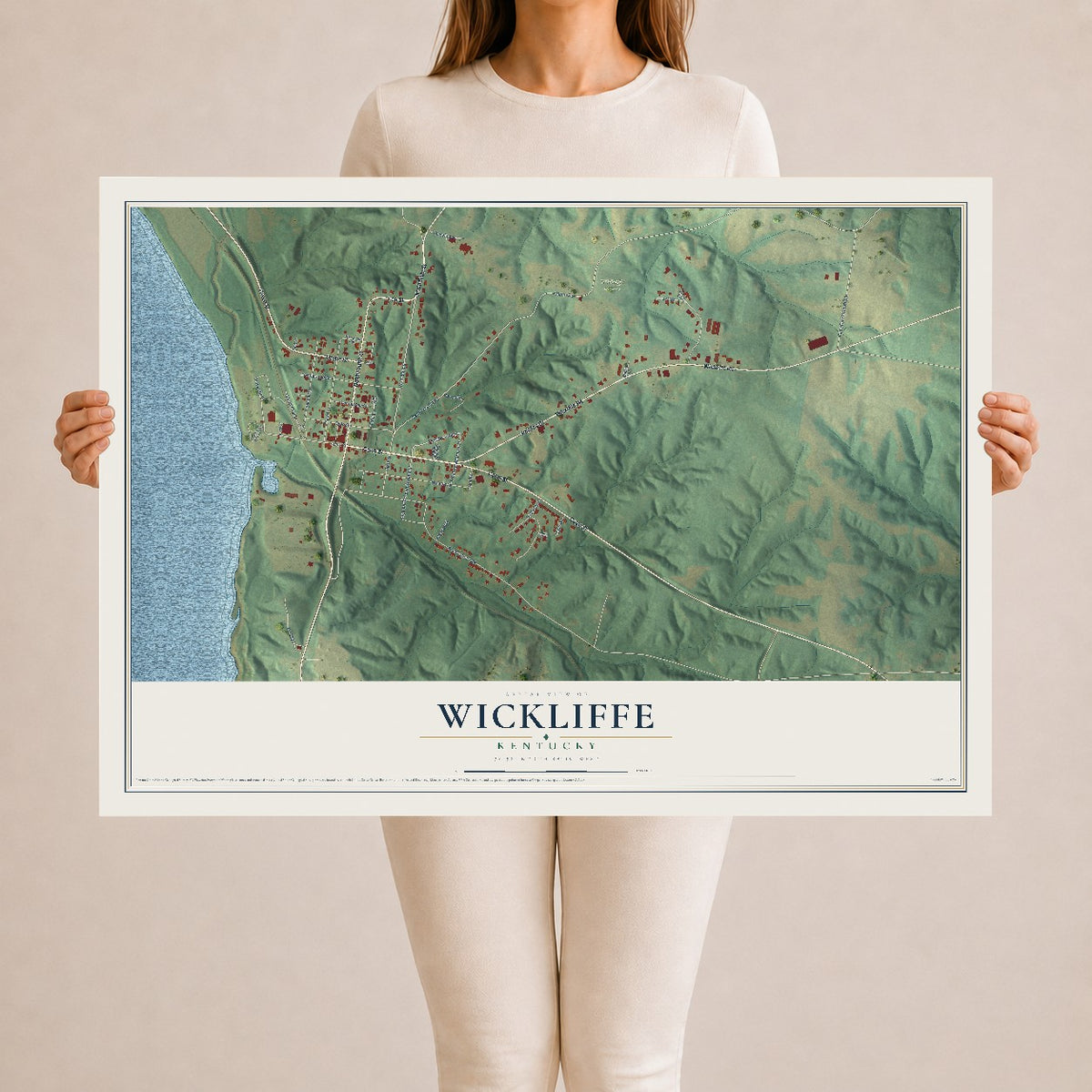 Map of Wickliffe, Kentucky, 24 x 36 inch unframed archival matte print