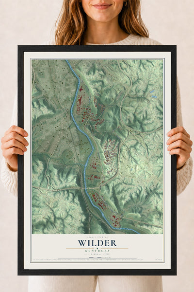 Map of Wilder, Kentucky, 18 x 24 inch print in a black wood frame