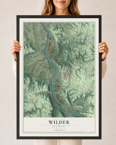 Map of Wilder, Kentucky, 24 x 36 inch print in a black wood frame