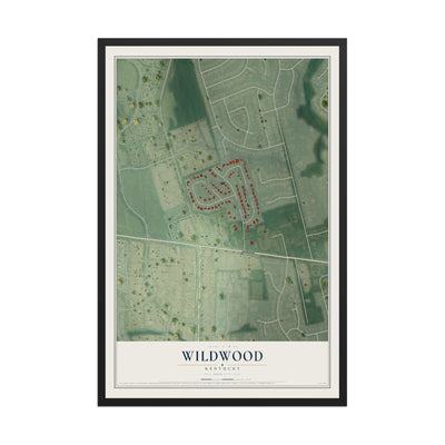 Map of Wildwood, Kentucky, 12 x 18 inch print in a black wood frame