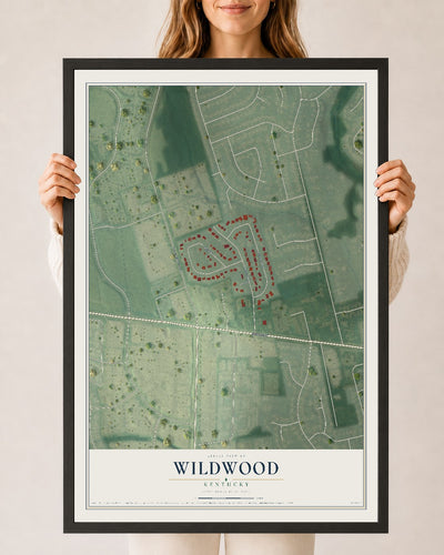 Map of Wildwood, Kentucky, 24 x 36 inch print in a black wood frame