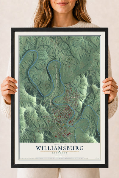 Map of Williamsburg, Kentucky, 18 x 24 inch print in a black wood frame