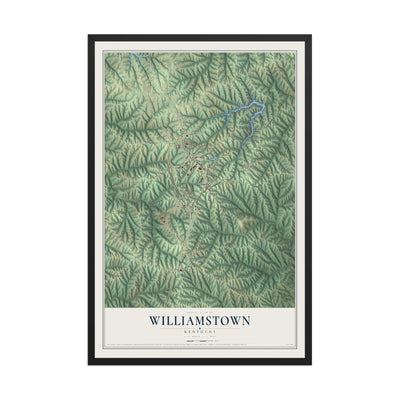 Map of Williamstown, Kentucky, 12 x 18 inch print in a black wood frame