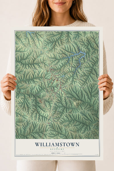 Map of Williamstown, Kentucky, 18 x 24 inch unframed archival matte print
