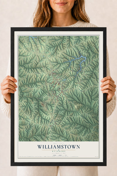 Map of Williamstown, Kentucky, 18 x 24 inch print in a black wood frame