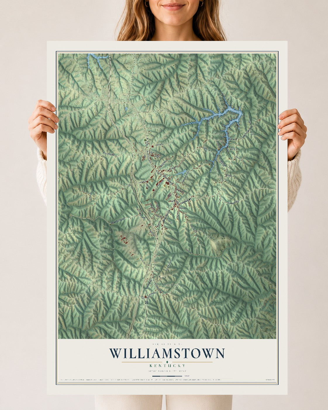 Map of Williamstown, Kentucky, 24 x 36 inch unframed archival matte print