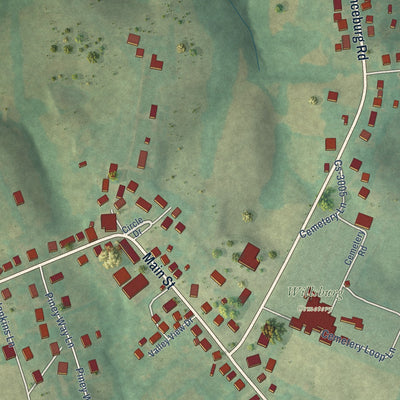 Close-up of the map of Willisburg, Kentucky print showing street and building detail