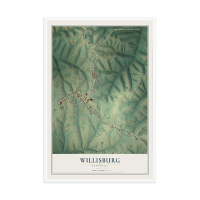 Map of Willisburg, Kentucky, 12 x 18 inch print in a white wood frame