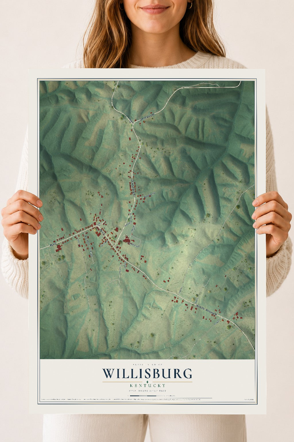 Map of Willisburg, Kentucky, 18 x 24 inch unframed archival matte print
