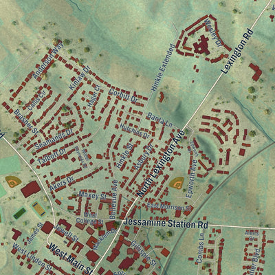 Close-up of the map of Wilmore, Kentucky print showing street and building detail