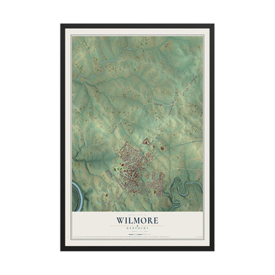 Map of Wilmore, Kentucky, 12 x 18 inch print in a black wood frame