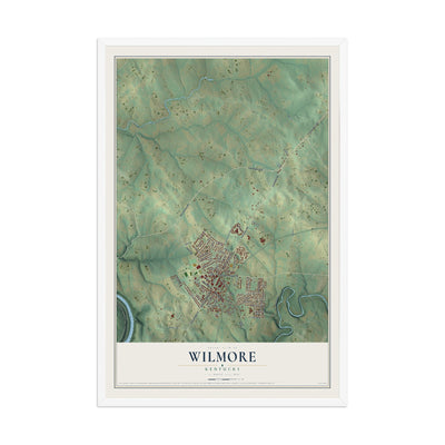 Map of Wilmore, Kentucky, 12 x 18 inch print in a white wood frame