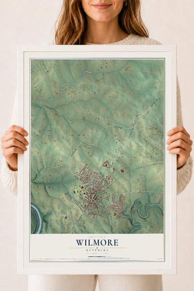 Map of Wilmore, Kentucky, 18 x 24 inch print in a white wood frame