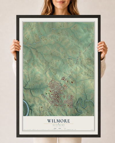 Map of Wilmore, Kentucky, 24 x 36 inch print in a black wood frame
