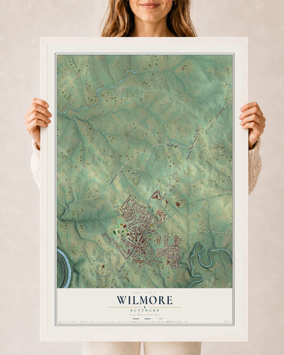 Map of Wilmore, Kentucky, 24 x 36 inch print in a white wood frame