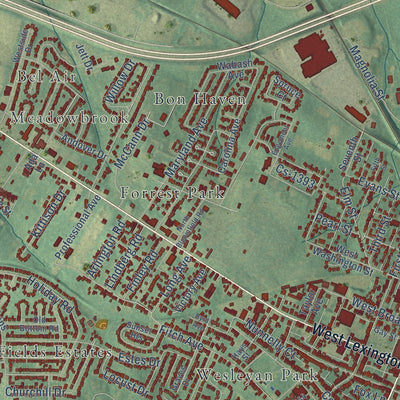Close-up of the map of Winchester, Kentucky print showing street and building detail