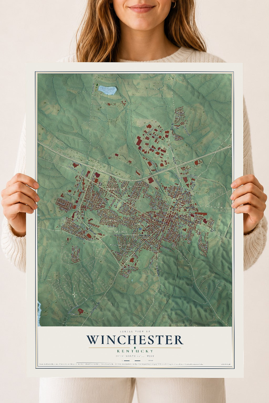 Map of Winchester, Kentucky, 18 x 24 inch unframed archival matte print