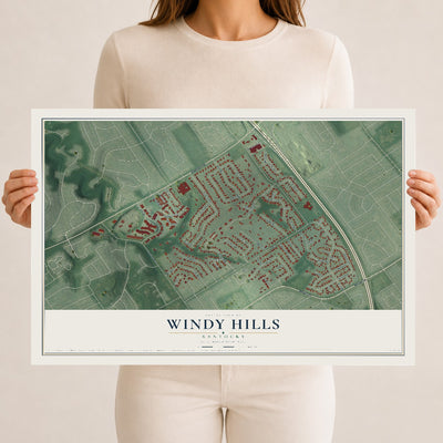 Map of Windy Hills, Kentucky, 12 x 18 inch unframed archival matte print