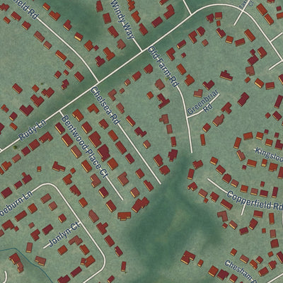 Close-up of the map of Windy Hills, Kentucky print showing street and building detail
