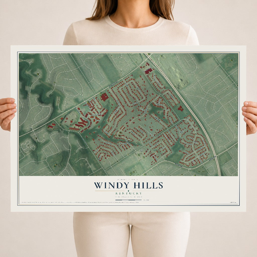 Map of Windy Hills, Kentucky, 18 x 24 inch unframed archival matte print