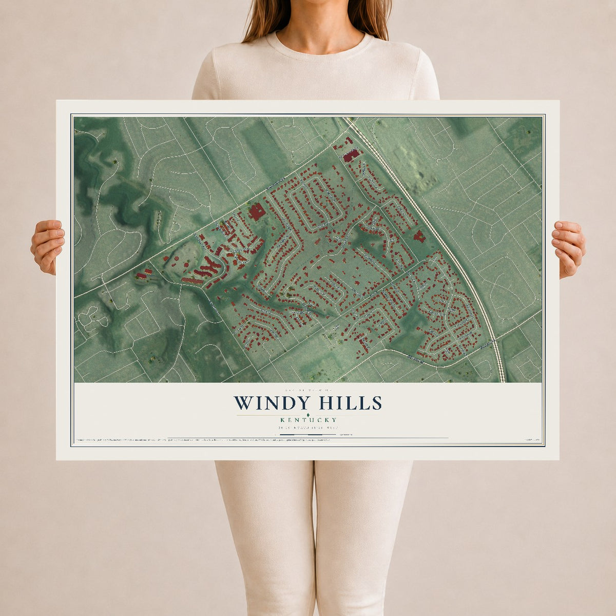 Map of Windy Hills, Kentucky, 24 x 36 inch unframed archival matte print