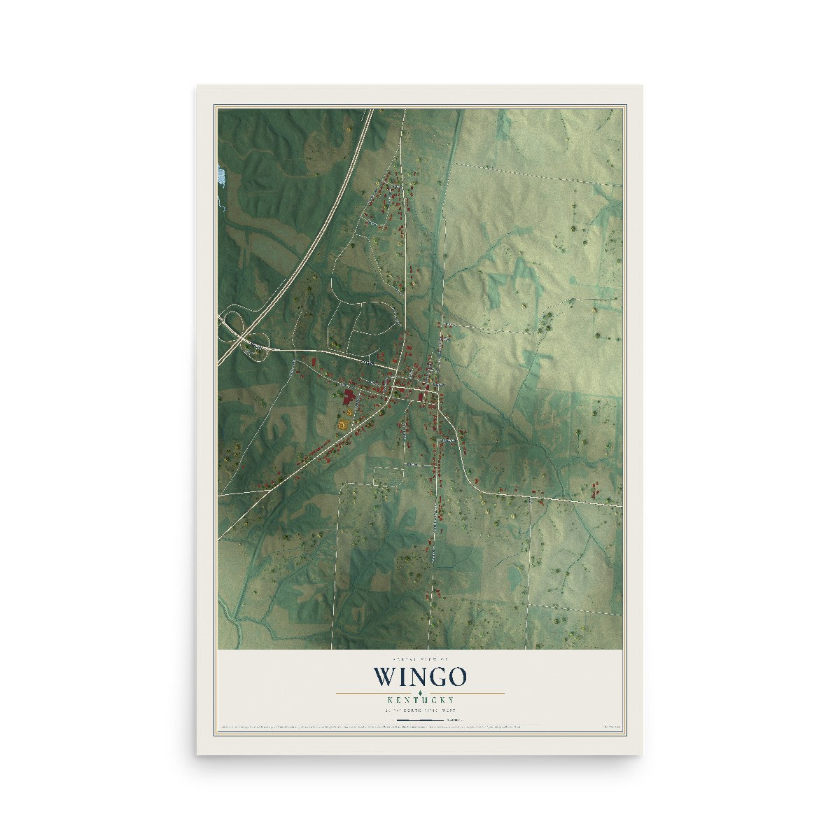 Map of Wingo, Kentucky, 12 x 18 inch unframed archival matte print