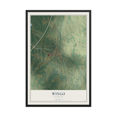 Map of Wingo, Kentucky, 12 x 18 inch print in a black wood frame