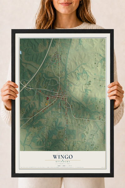 Map of Wingo, Kentucky, 18 x 24 inch print in a black wood frame