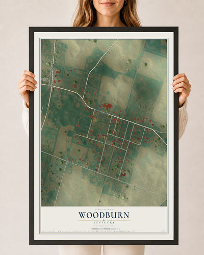 Map of Woodburn, Kentucky, 24 x 36 inch print in a black wood frame