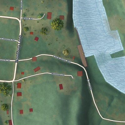 Close-up of the map of Woodbury, Kentucky print showing street and building detail