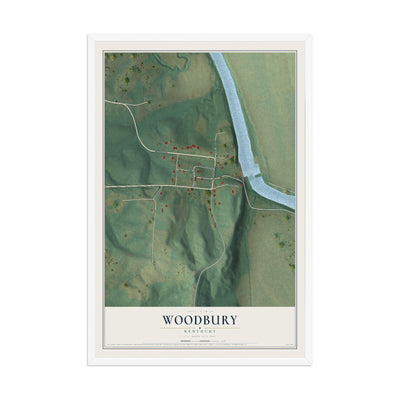 Map of Woodbury, Kentucky, 12 x 18 inch print in a white wood frame