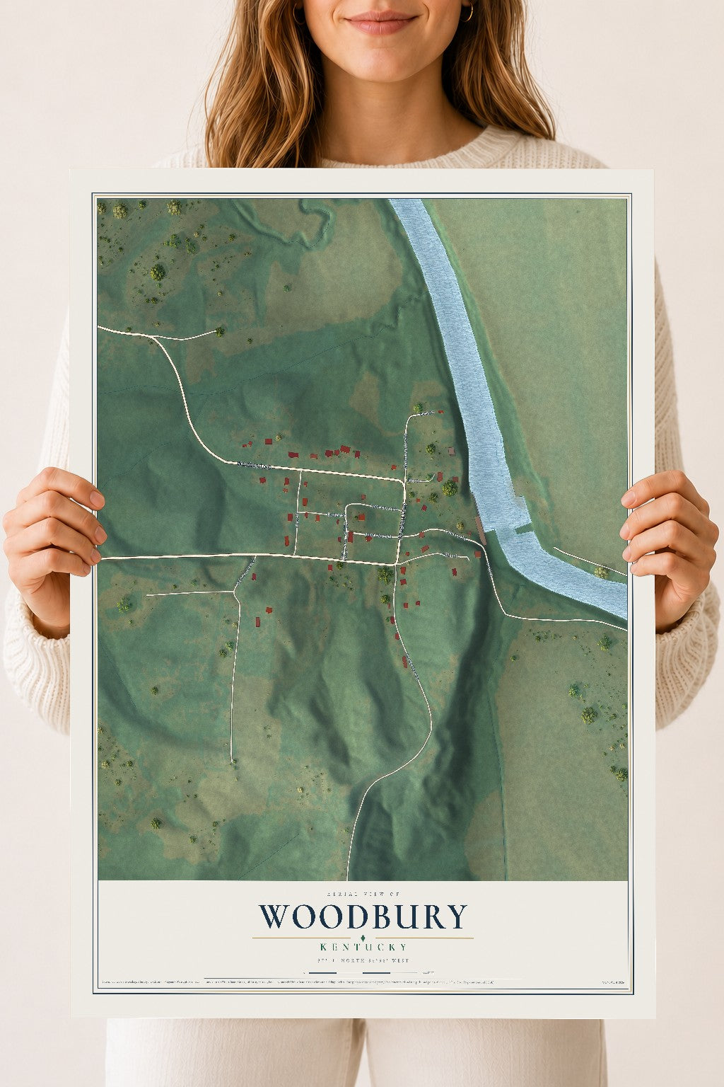 Map of Woodbury, Kentucky, 18 x 24 inch unframed archival matte print