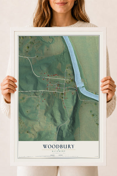 Map of Woodbury, Kentucky, 18 x 24 inch print in a white wood frame