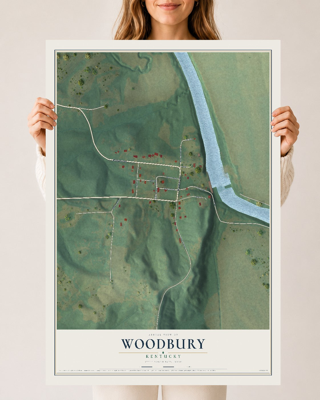 Map of Woodbury, Kentucky, 24 x 36 inch unframed archival matte print