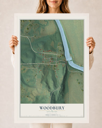 Map of Woodbury, Kentucky, 24 x 36 inch print in a white wood frame