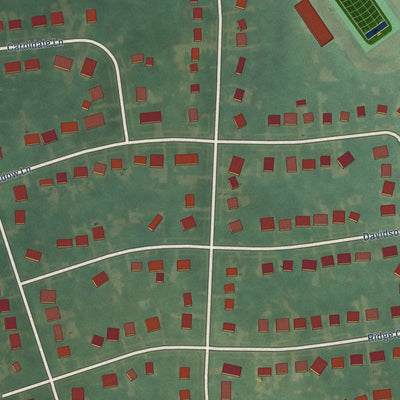 Close-up of the map of Woodland Hills, Kentucky print showing street and building detail