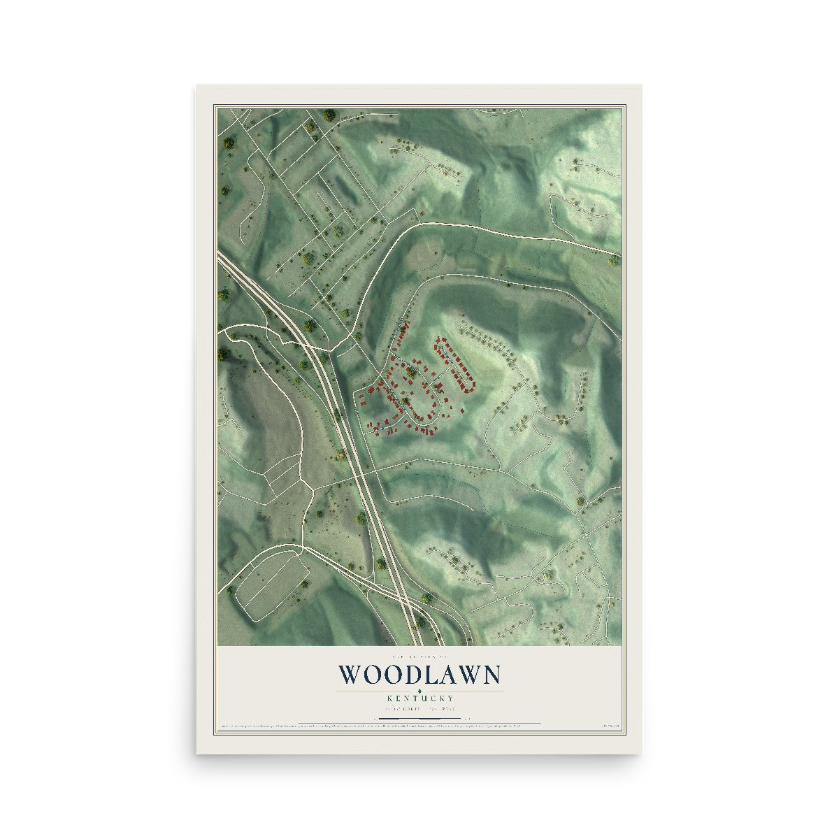 Map of Woodlawn, Kentucky, 12 x 18 inch unframed archival matte print