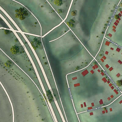 Close-up of the map of Woodlawn, Kentucky print showing street and building detail