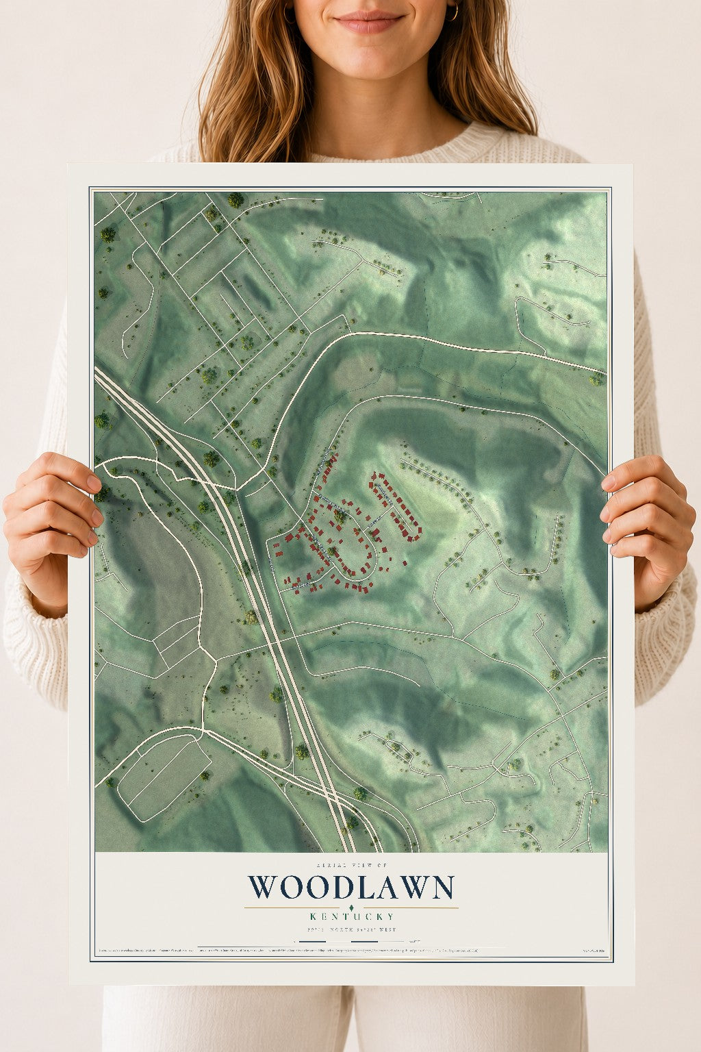 Map of Woodlawn, Kentucky, 18 x 24 inch unframed archival matte print