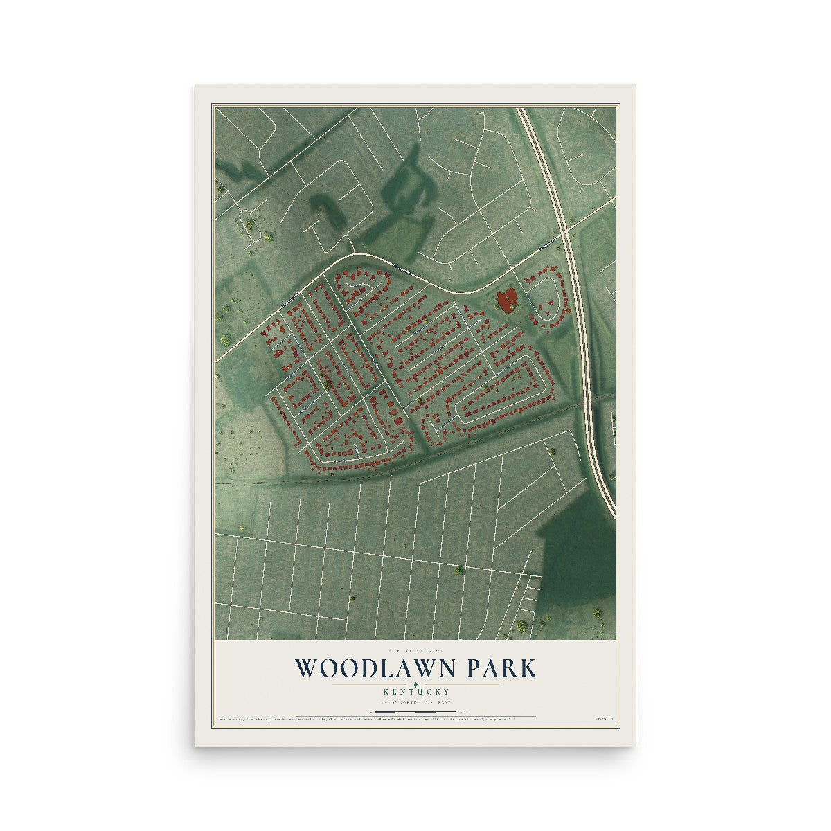 Map of Woodlawn Park, Kentucky, 12 x 18 inch unframed archival matte print