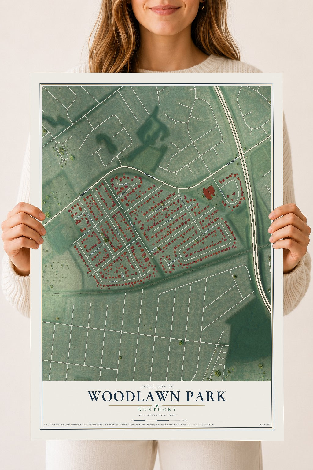 Map of Woodlawn Park, Kentucky, 18 x 24 inch unframed archival matte print