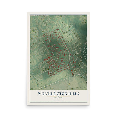 Map of Worthington Hills, Kentucky, 12 x 18 inch unframed archival matte print