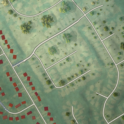 Second close-up of the map of Worthington Hills, Kentucky print showing more streets and buildings