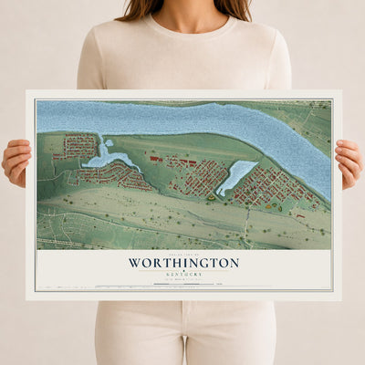 Map of Worthington, Kentucky, 12 x 18 inch unframed archival matte print