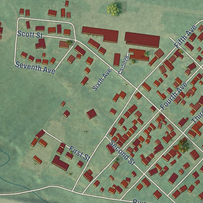 Second close-up of the map of Worthington, Kentucky print showing more streets and buildings