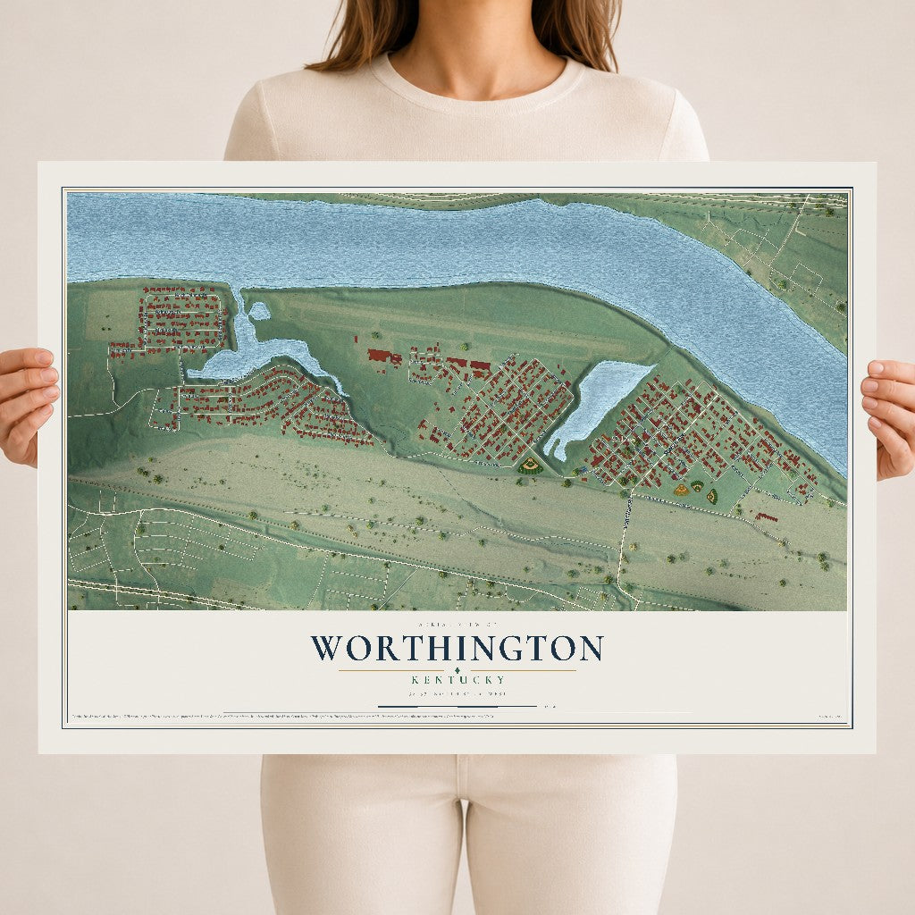 Map of Worthington, Kentucky, 18 x 24 inch unframed archival matte print