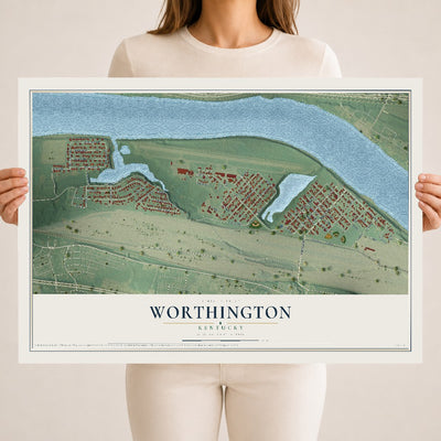 Map of Worthington, Kentucky, 18 x 24 inch unframed archival matte print
