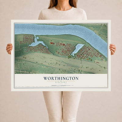 Map of Worthington, Kentucky, 24 x 36 inch unframed archival matte print