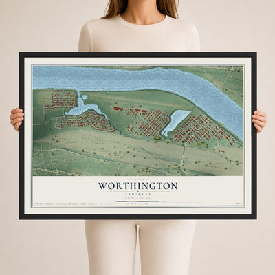 Map of Worthington, Kentucky, 24 x 36 inch print in a black wood frame